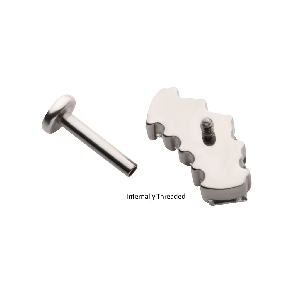 Titanium Internally Threaded Flat Base Labret with Prong Set Baguette CZ 5-Cluster Fan Shape Top