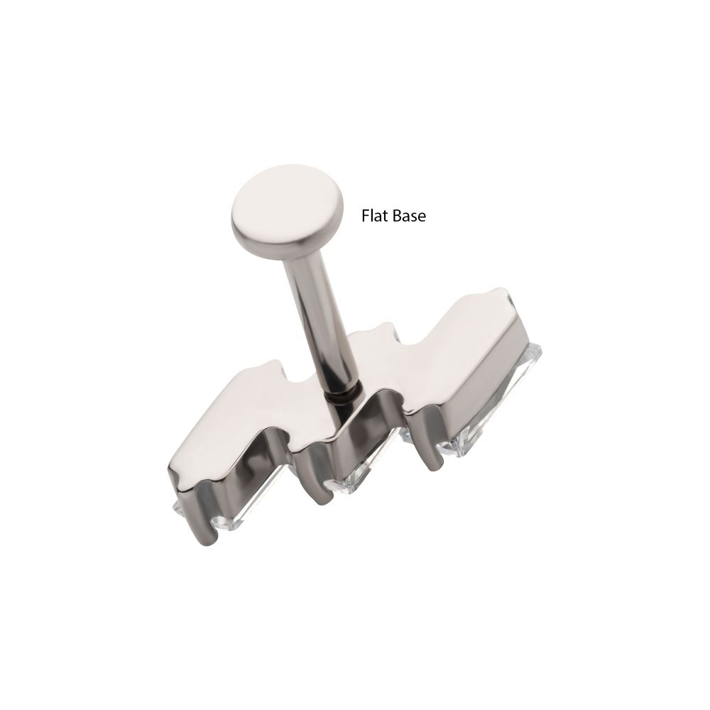 Titanium Internally Threaded Flat Base Labret with Prong Set Baguette CZ Diagonal 3-Cluster Top