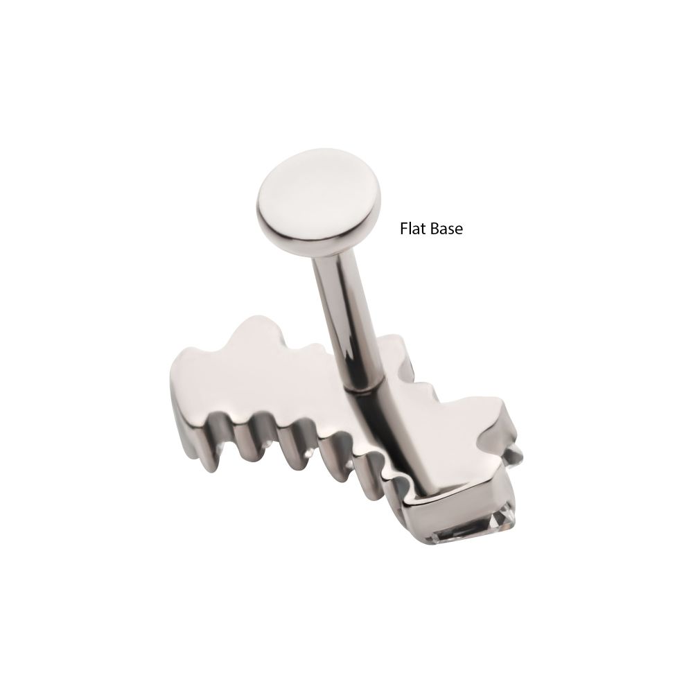 Titanium Internally Threaded Flat Base Labret with Prong Set Baguette CZ 7-Cluster Fan Shape Top