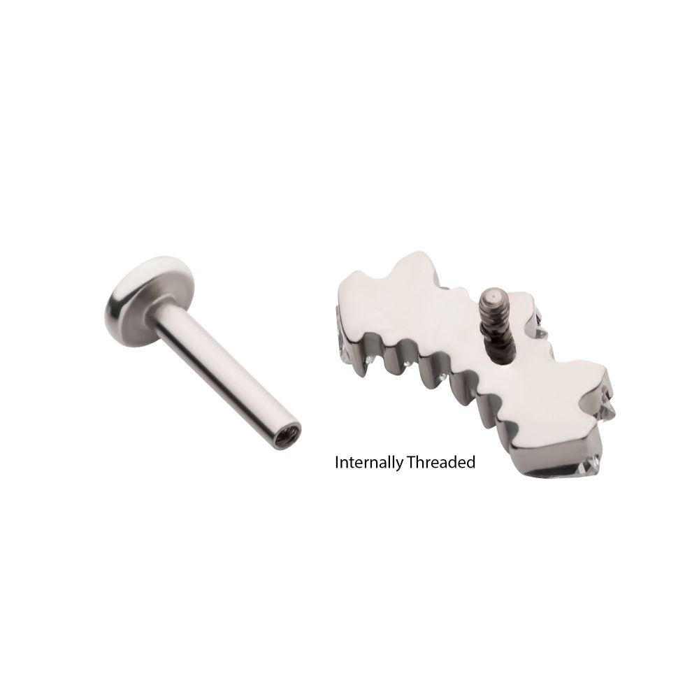 Titanium Internally Threaded Flat Base Labret with Prong Set Baguette CZ 7-Cluster Fan Shape Top