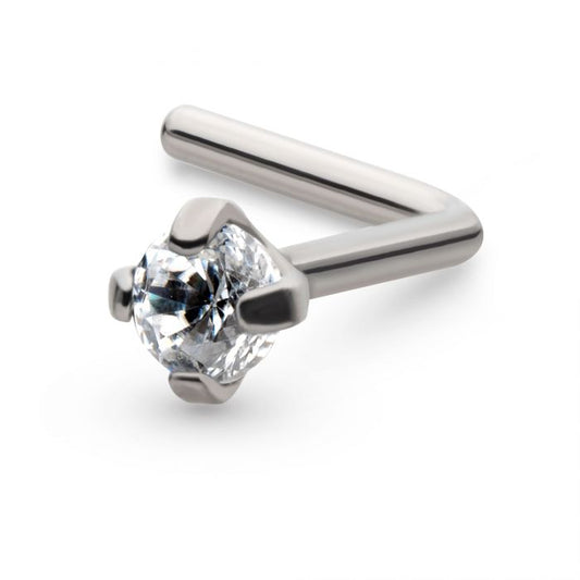 STERILIZED Titanium 4-Prong Set CZ L-Shape Nose Pin.