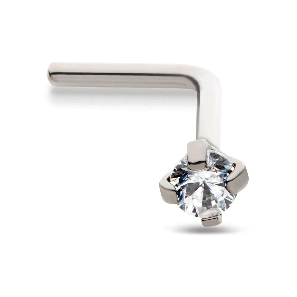 Titanium 4-Prong Set CZ L-Shape Nose Pin