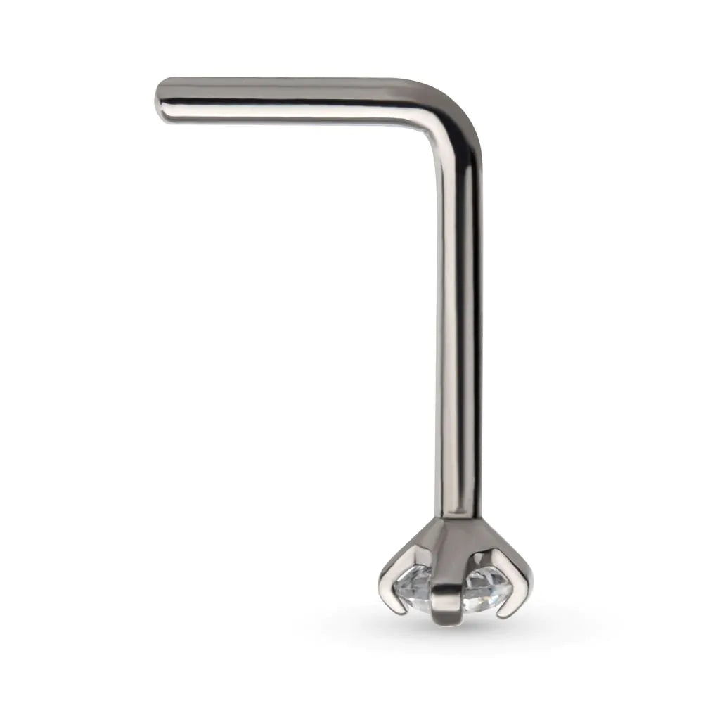 Titanium 4-Prong Set CZ L-Shape Nose Pin