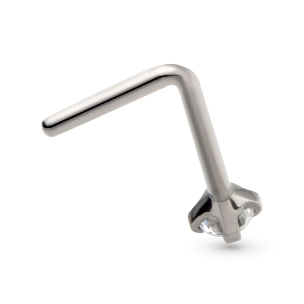 Titanium 4-Prong Set CZ L-Shape Nose Pin