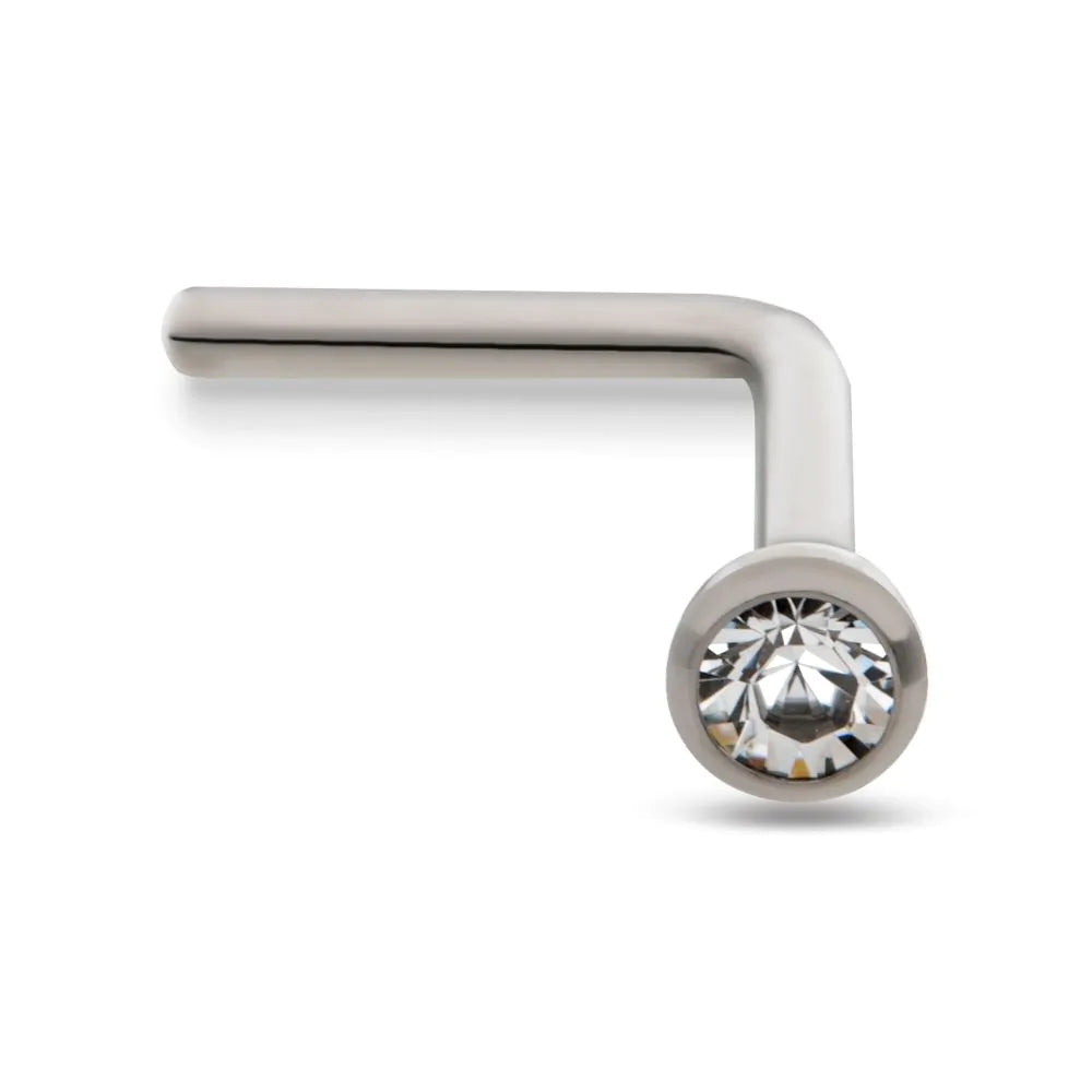 Titanium Bezel Set Swarovski Crystal L-Shape Nose Pin