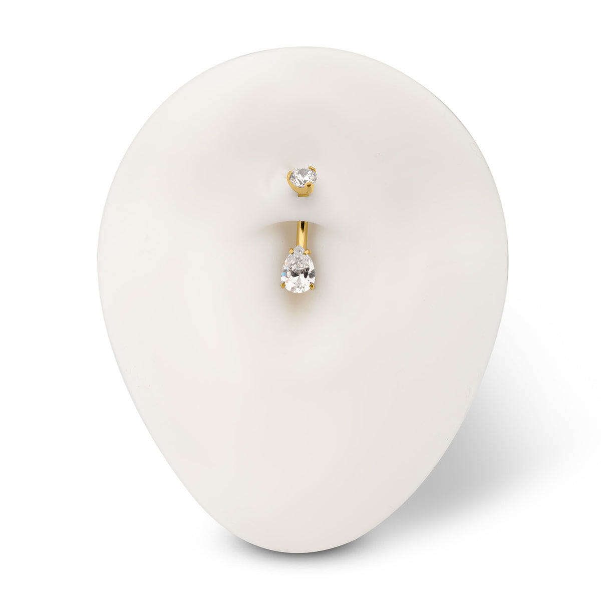 24Kt Gold PVD Titanium Internally Threaded Double Teardrop with 4-Prong Bottom Gem Fixed Bottom Navel