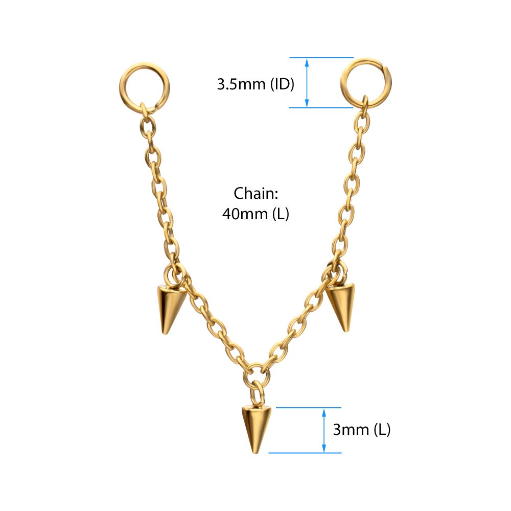 24Kt Gold PVD Titanium Triple Spike Rolo Chain Dangle