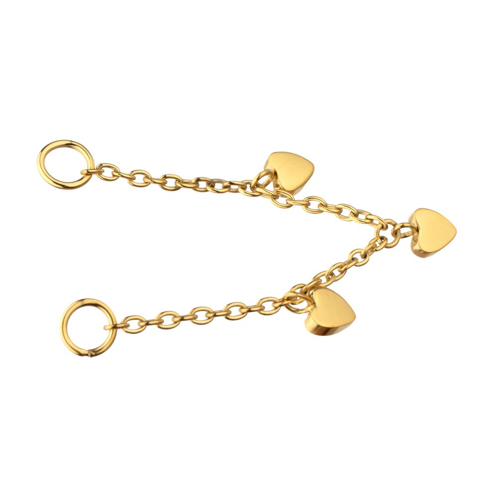 24Kt Gold PVD Titanium Triple Heart Rolo Chain Dangle
