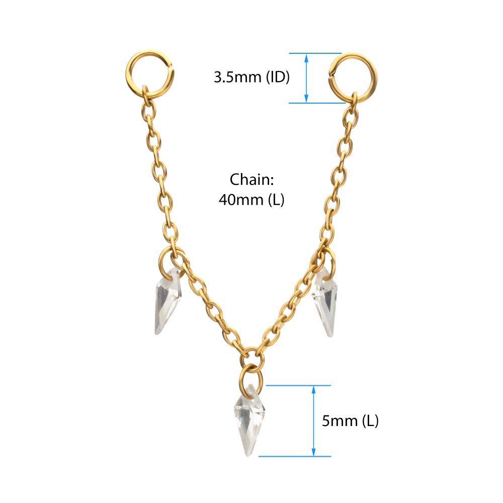 24Kt Gold PVD Titanium Triple Kite Floating CZ Gem Rolo Chain Dangle