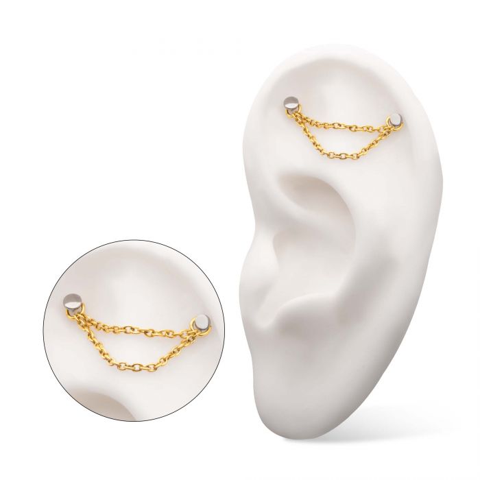 24Kt Gold PVD Titanium 2 Tier Rolo Chain with Ring