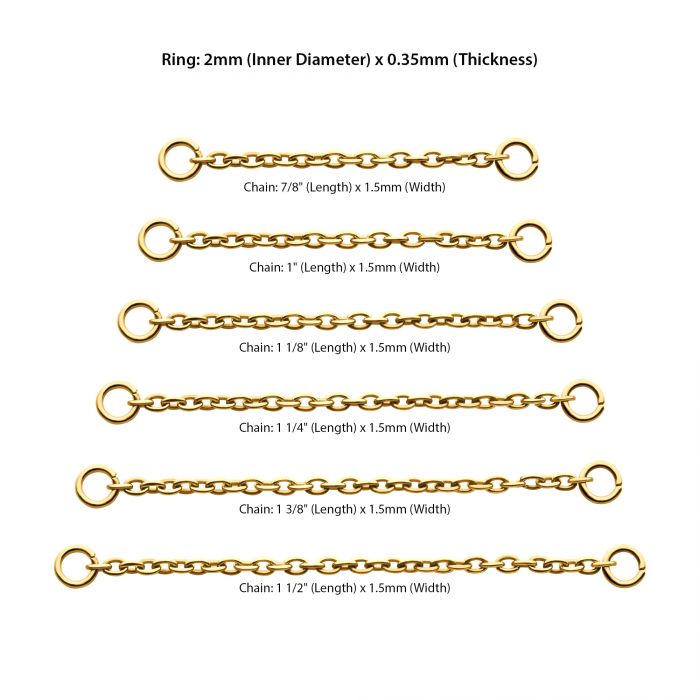 24Kt Gold PVD Titanium 1.5mm Rolo Chain with 2 Rings