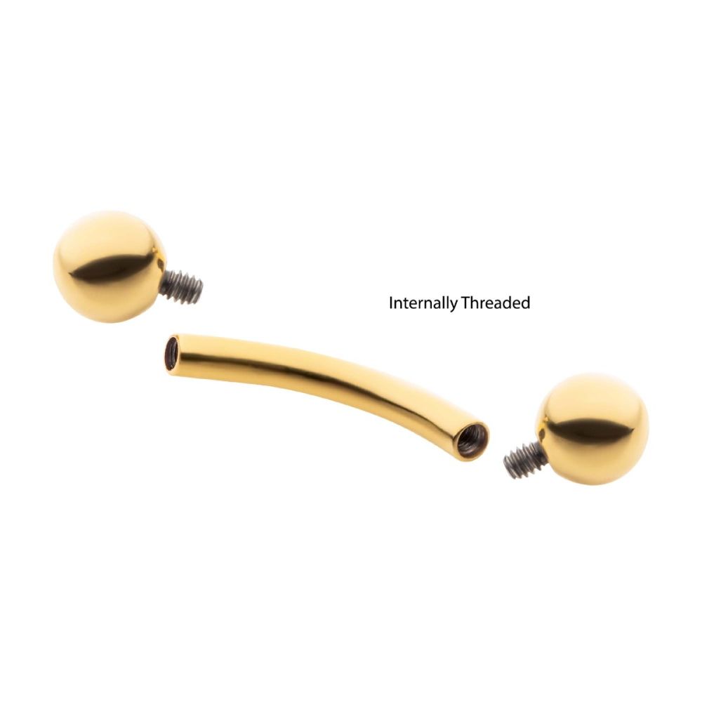 24KT Gold PVD Titanium Internally Threaded Curved Barbell