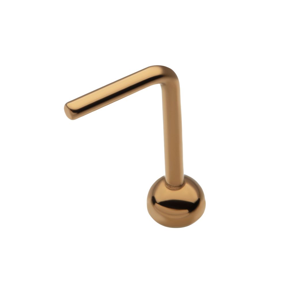 24KT Gold PVD Titanium with Bezel Set Swarovski Crystal L-Shape Nose Pin