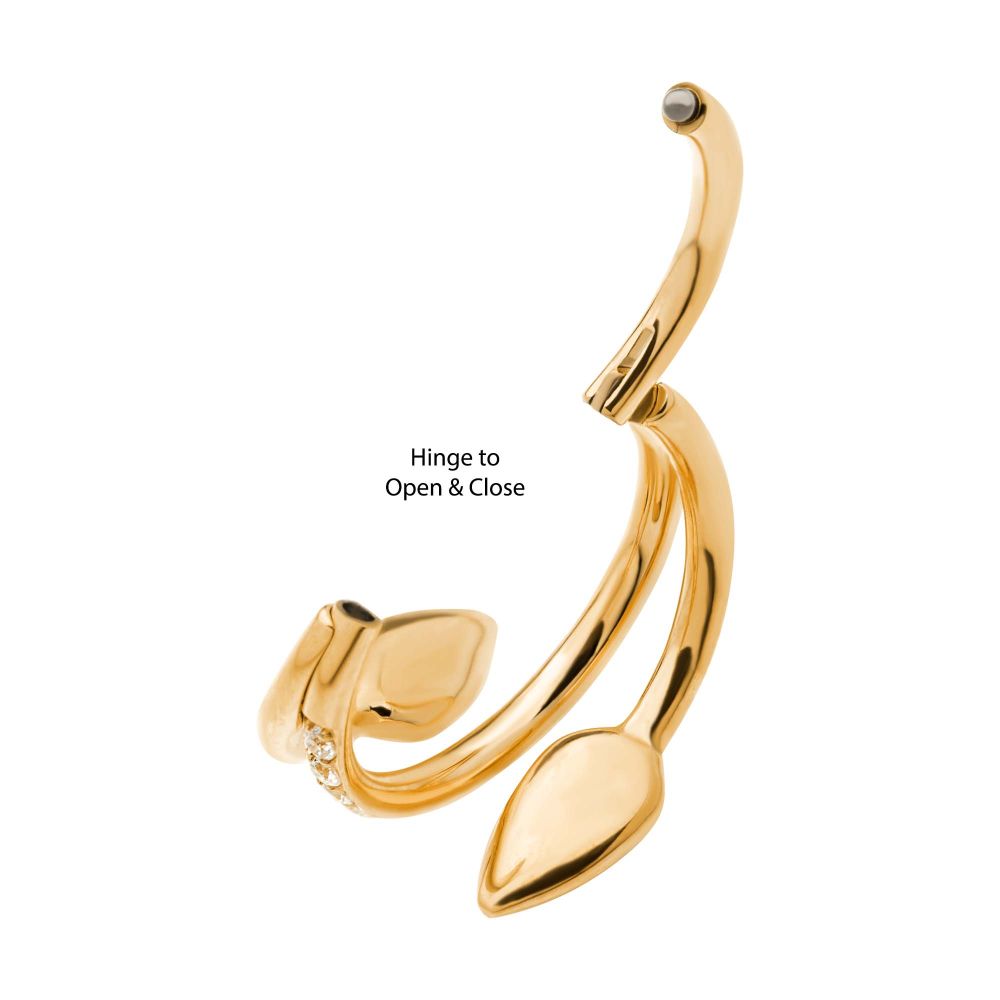 24Kt Gold PVD Titanium Double Ended Twist Side Facing Hinged Segment Clicker with Clear CZ Snake Heads