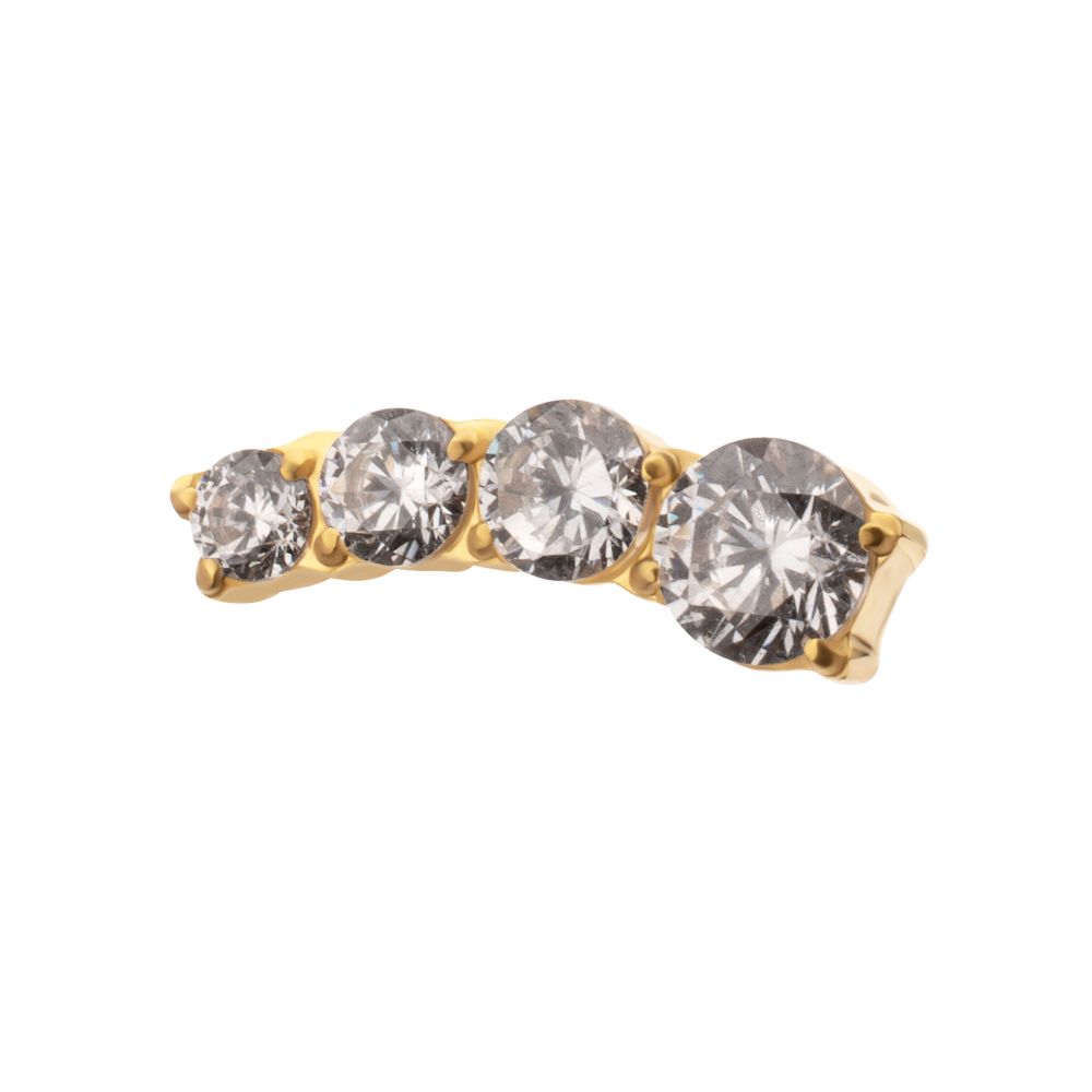 24Kt Gold PVD Titanium Internally Threaded 4-Cluster Staggered Prong Set CZ Gem Top (Right Ear)
