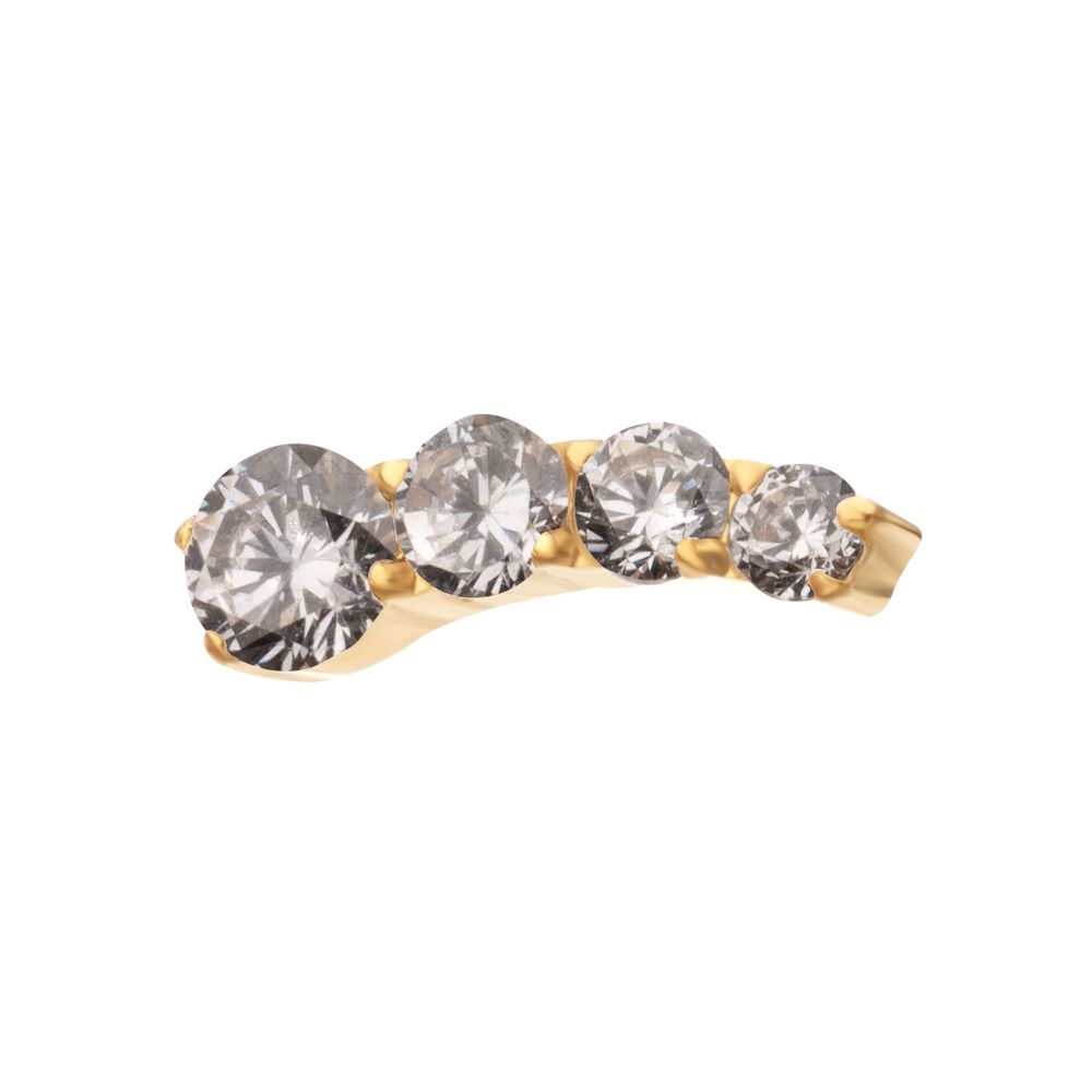24Kt Gold PVD Titanium Internally Threaded 4-Cluster Staggered Prong Set CZ Gem Top (Left Ear)