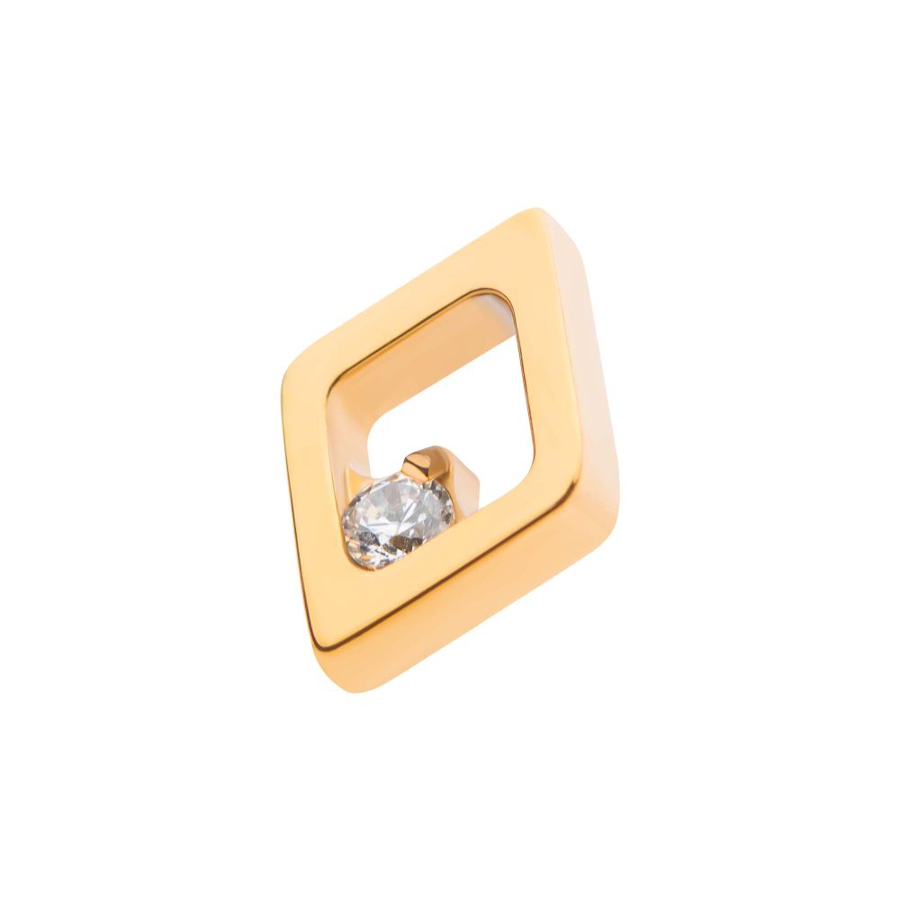 24Kt Gold PVD Titanium Internally Threaded Rhombus Shape with Clear CZ Top