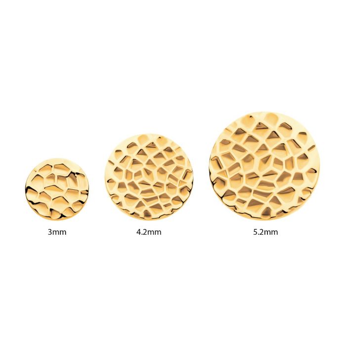 24Kt Gold PVD Titanium Internally Threaded Hammered Disk Top