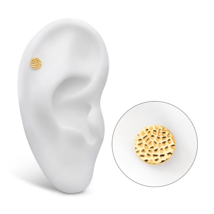 24Kt Gold PVD Titanium Internally Threaded Hammered Disk Top