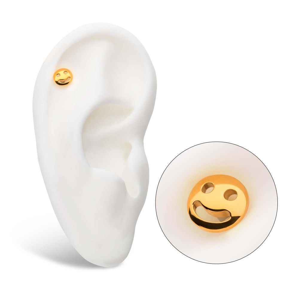 24Kt Gold PVD Titanium Internally Threaded Smiley Face Emoji Top