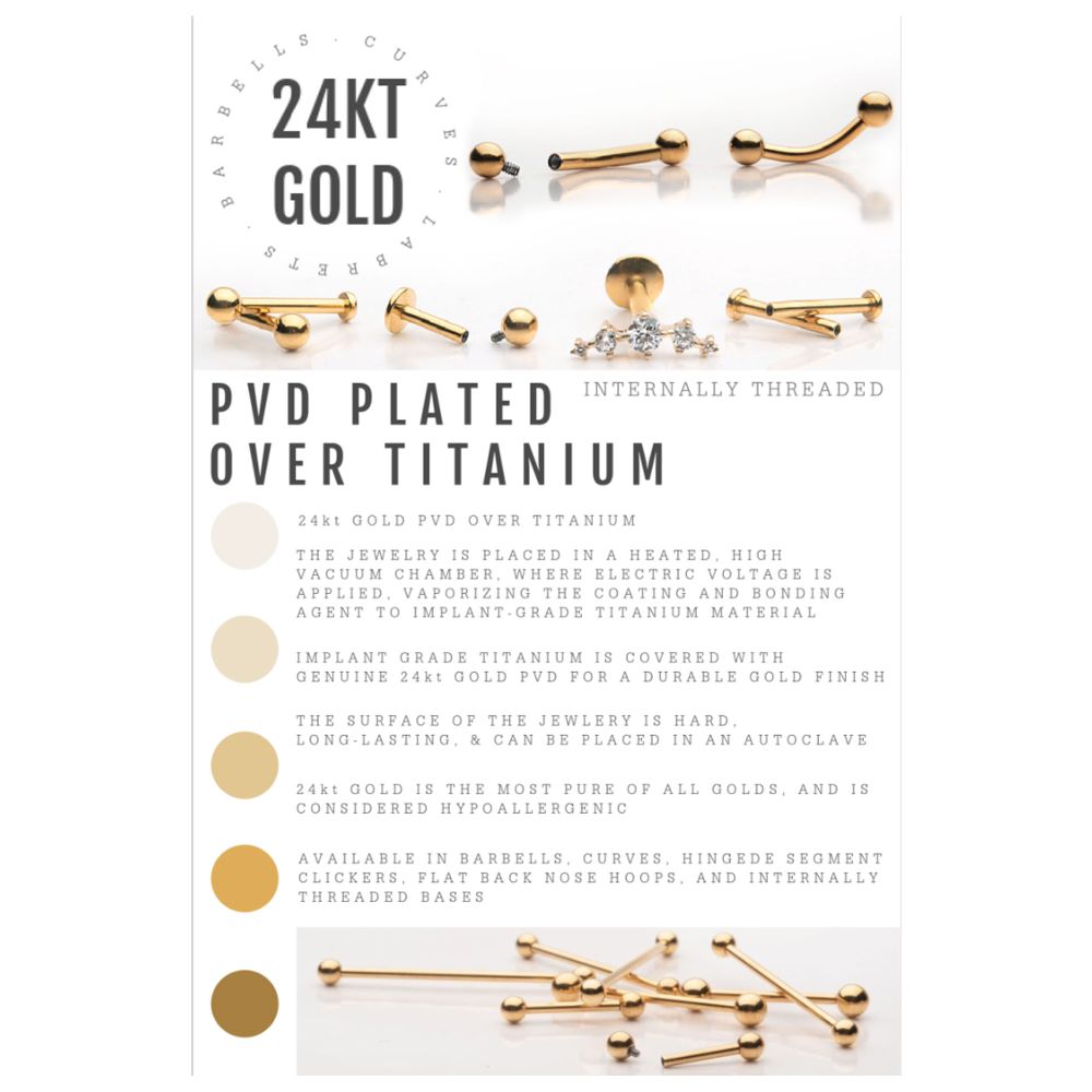 24KT Gold PVD Titanium Internally Threaded with Star Top