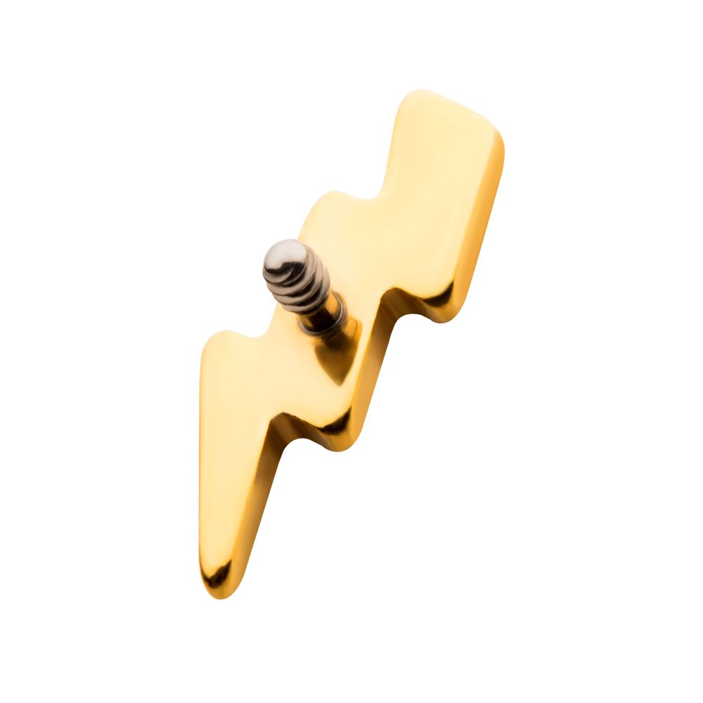 24KT Gold PVD Titanium Internally Threaded with Lightning Bolt Top