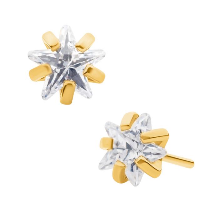 24KT Gold PVD Titanium Threadless with Prong Set CZ Star Shape Top