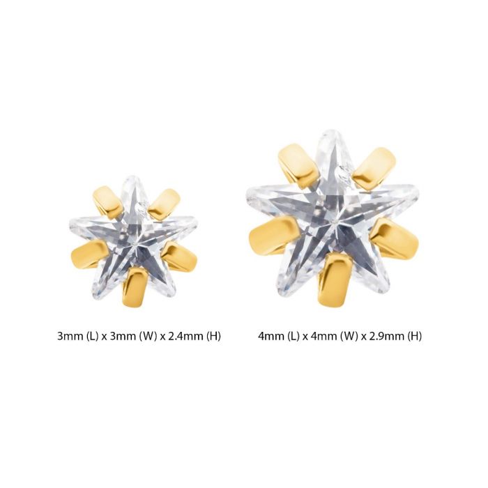 24KT Gold PVD Titanium Threadless with Prong Set CZ Star Shape Top