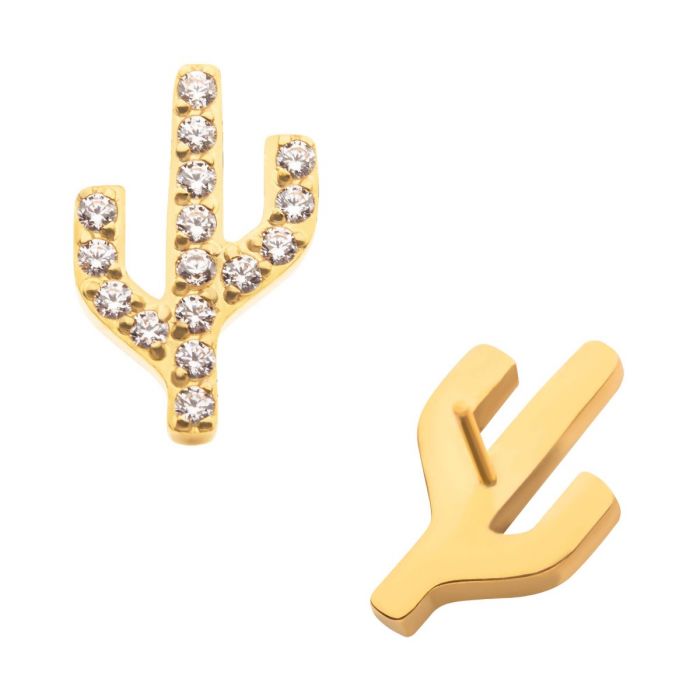 24KT Gold PVD Titanium Threadless with Prong Set CZ Cactus Top