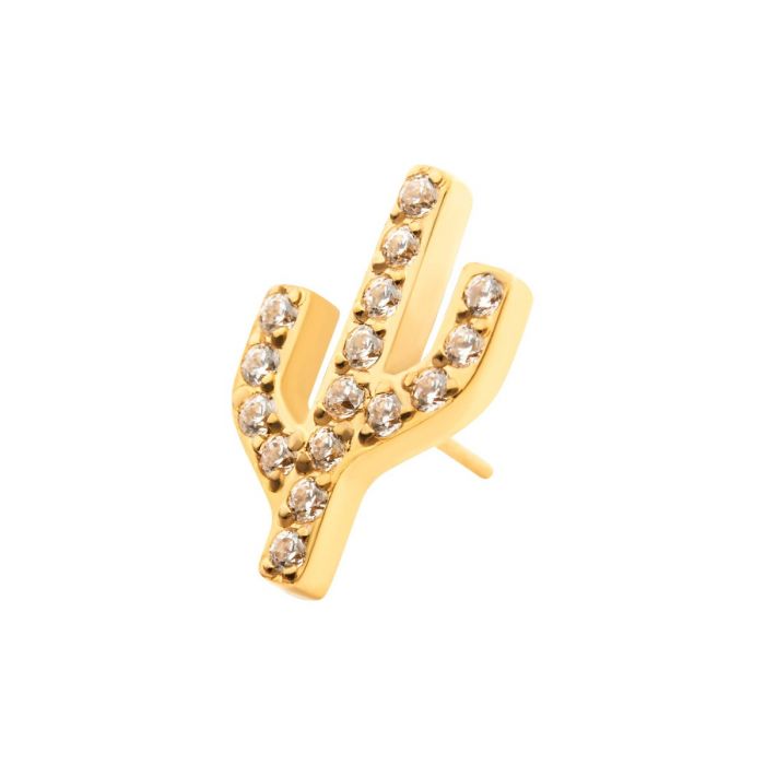 24KT Gold PVD Titanium Threadless with Prong Set CZ Cactus Top