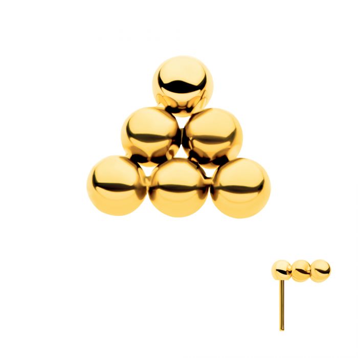 24Kt Gold PVD Titanium Threadless 6 Beads Pyramid Shape Top