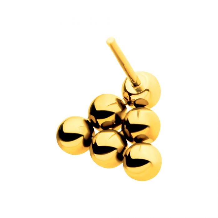 24Kt Gold PVD Titanium Threadless 6 Beads Pyramid Shape Top