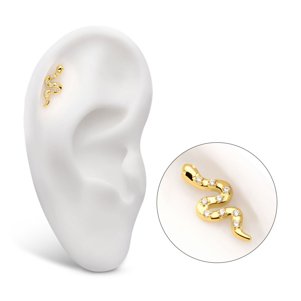24Kt Gold PVD Titanium Threadless Prong Set 9-Gem Snake Top
