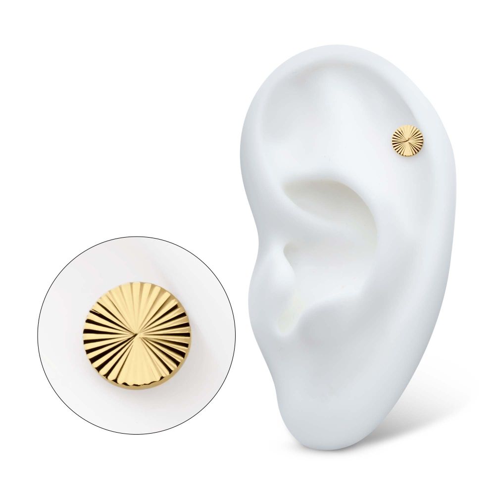 24Kt Gold PVD Titanium Threadless Corrugated Round Top