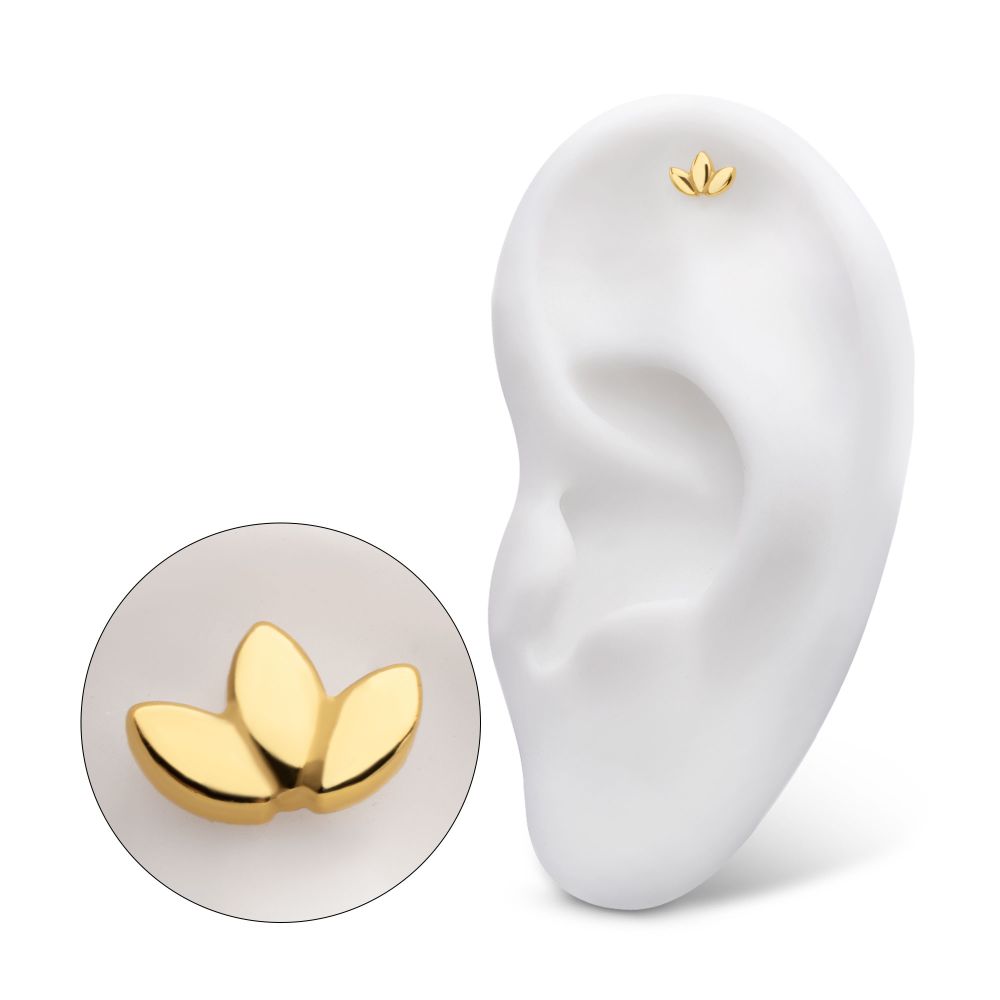 24Kt Gold PVD Titanium Threadless 3-Cluster Fan Shape Petals Top