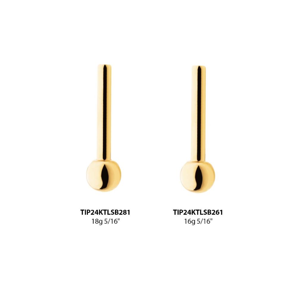 24KT Gold PVD Titanium Threadless Barbell with Single Attached Ball