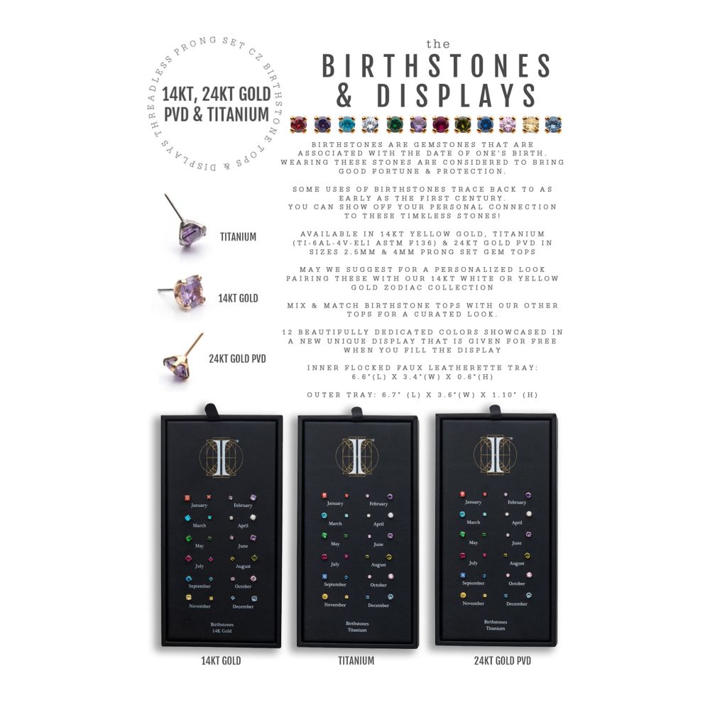 24Kt Gold PVD Titanium Threadless with Prong Set Birthstone Top