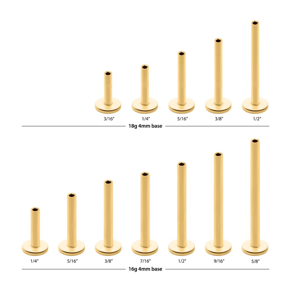 24KT Gold PVD Titanium Threadless Labret with 4mm Base