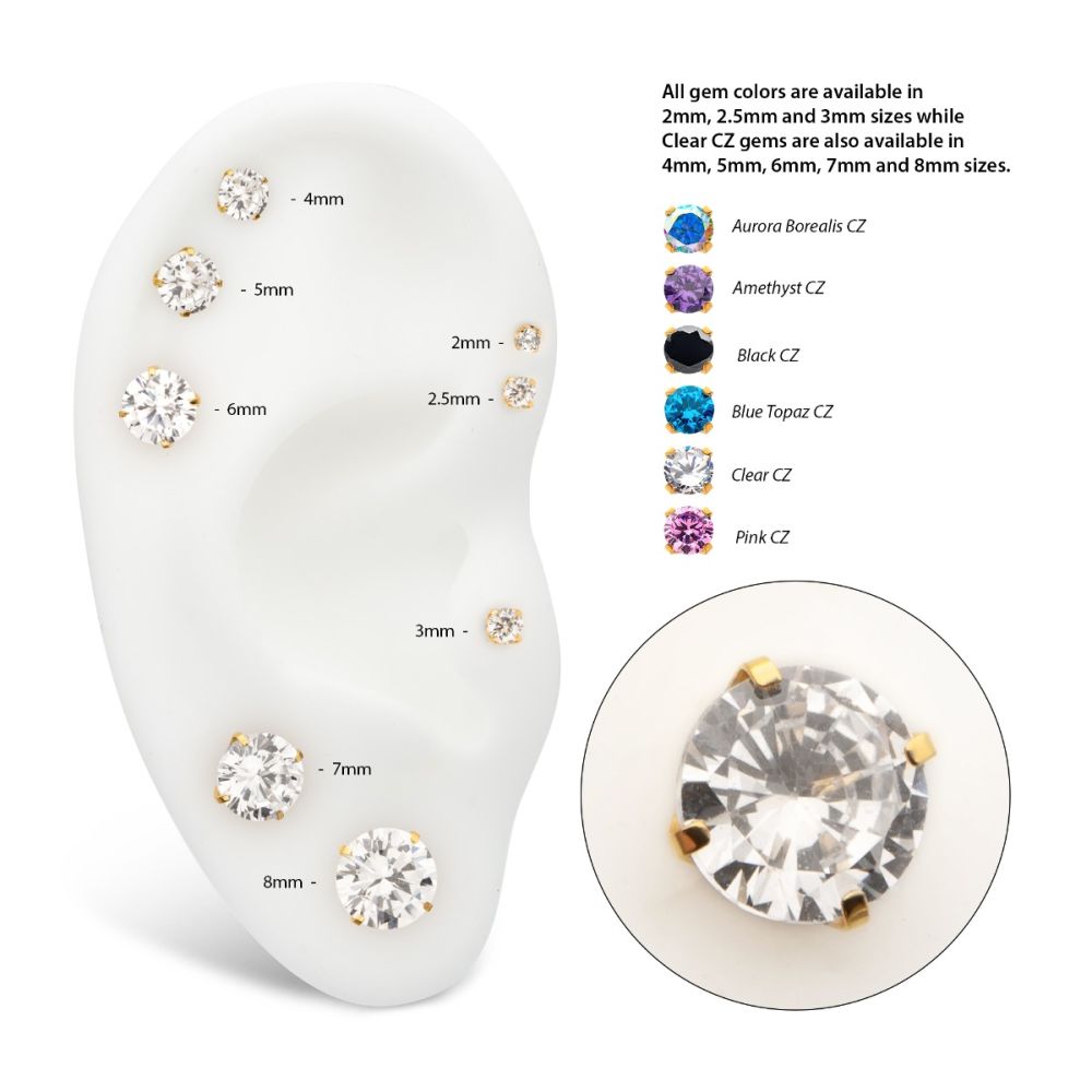 24KT Gold PVD Titanium Threadless with 4-Prong Set CZ Front Facing Top