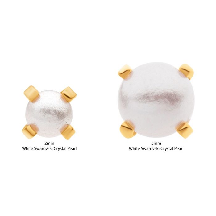 24Kt Gold PVD Titanium Threadless Prong Set White Pearl Top