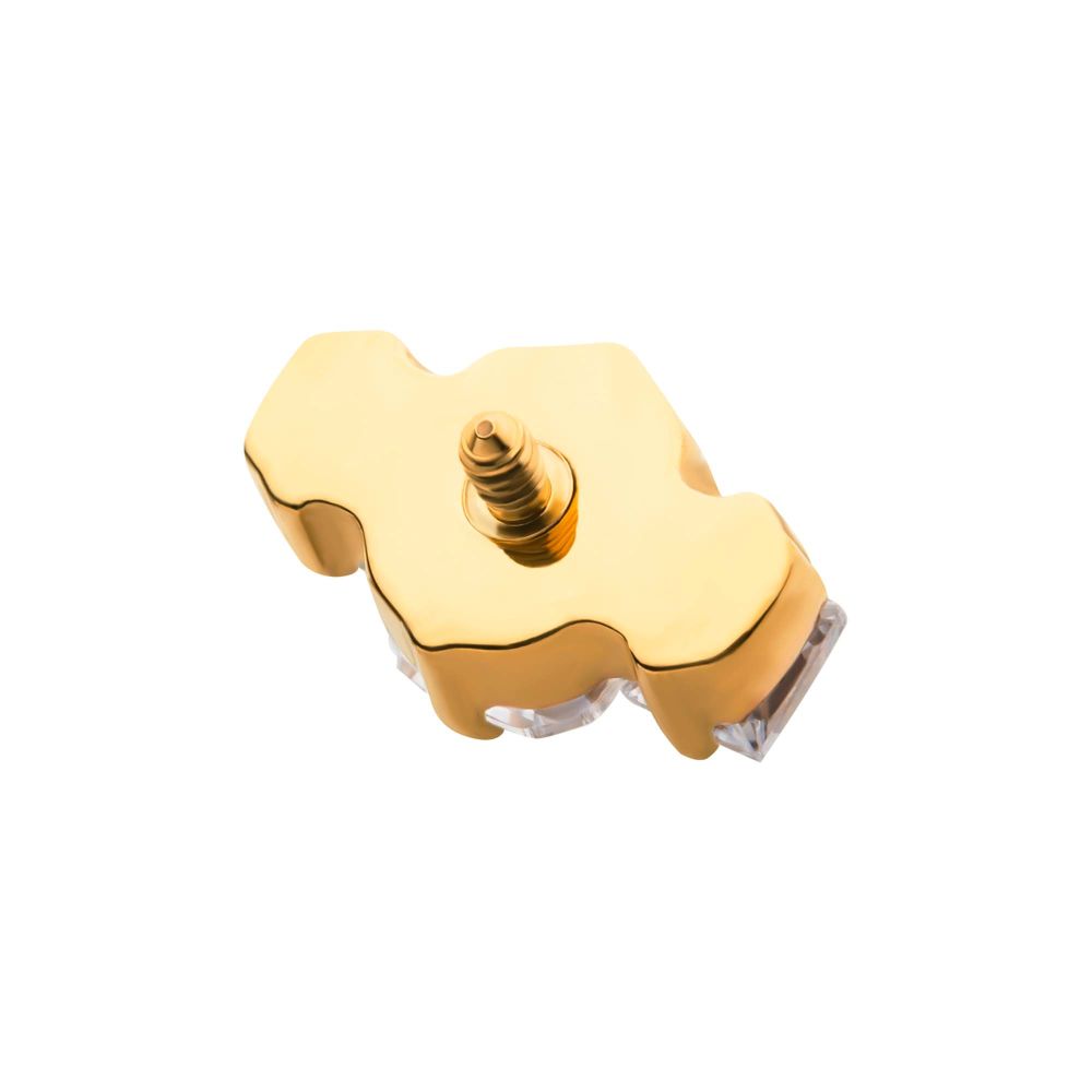 24Kt Gold PVD Titanium Internally Threaded Prong Set Emerald Cut & Princess Gem 3-Cluster Top