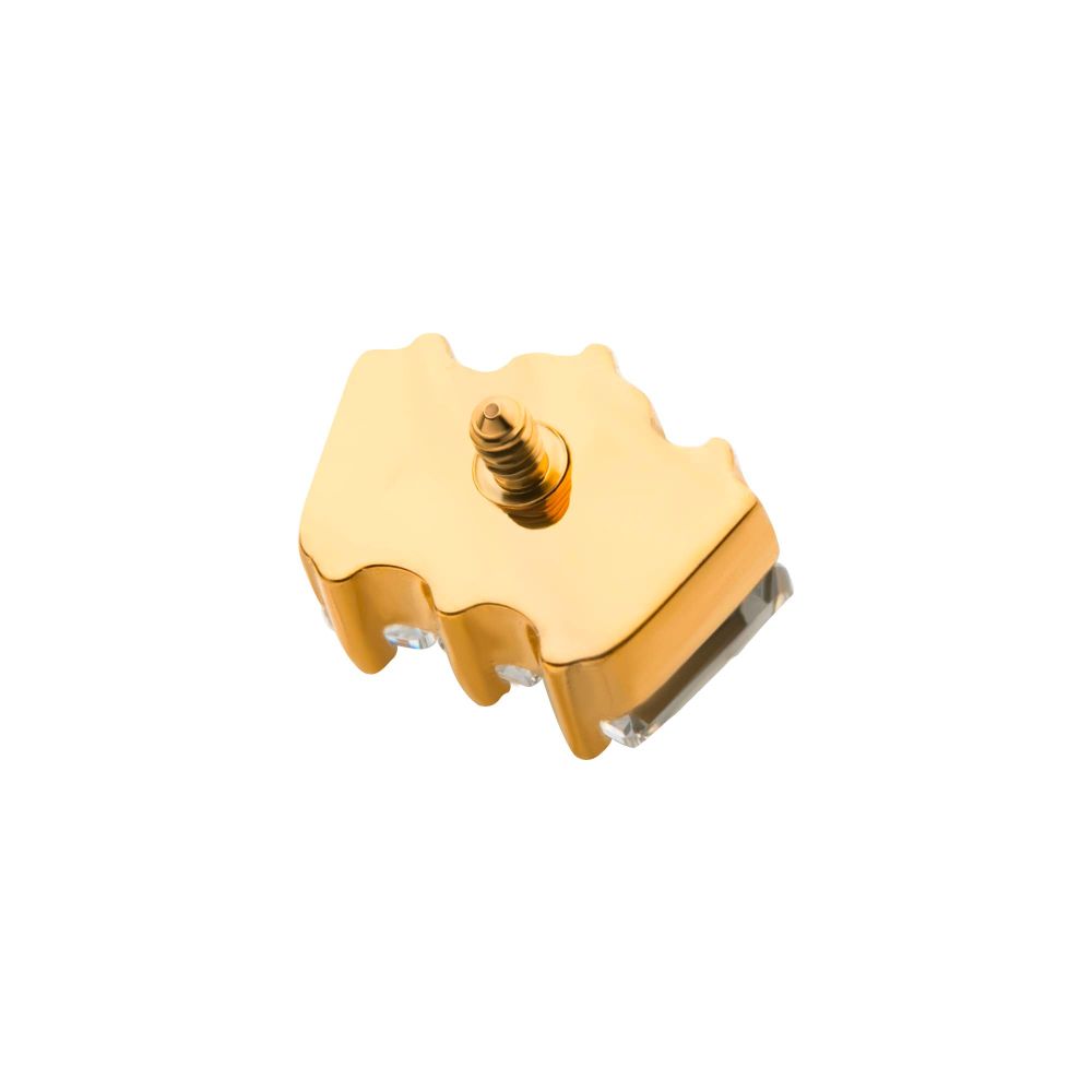 24Kt Gold PVD Titanium Internally Threaded Prong Set Baguette CZ 3-Cluster Top