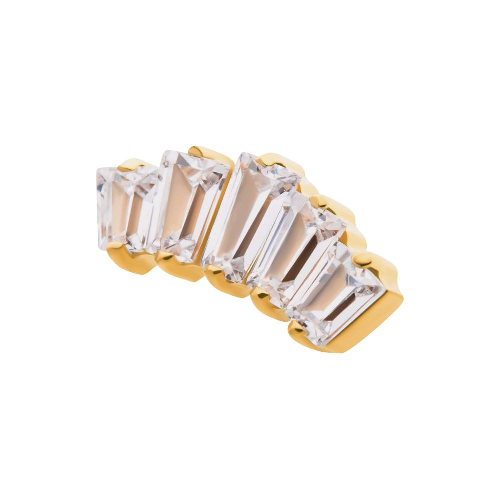 24Kt Gold PVD Titanium Internally Threaded Prong Set Baguette CZ 5-Cluster Top
