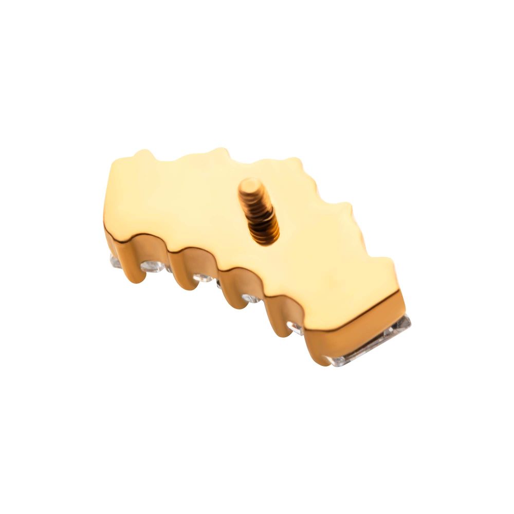 24Kt Gold PVD Titanium Internally Threaded Prong Set Baguette CZ 5-Cluster Top