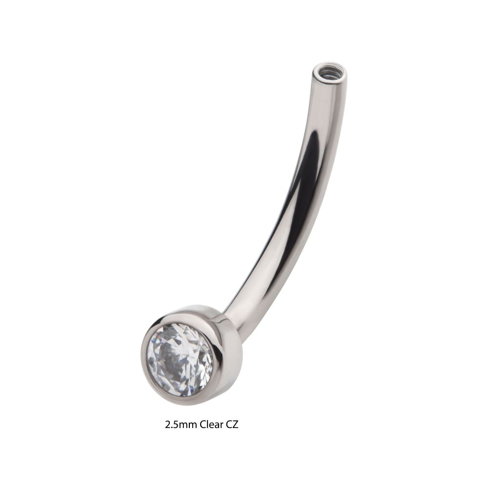 Titanium Internally Threaded with Bezel Set CZ Fixed Disc Curved Barbell