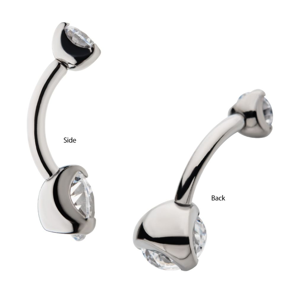 Titanium Internally Threaded with Prong Set Round AAA CZ Fixed Navel