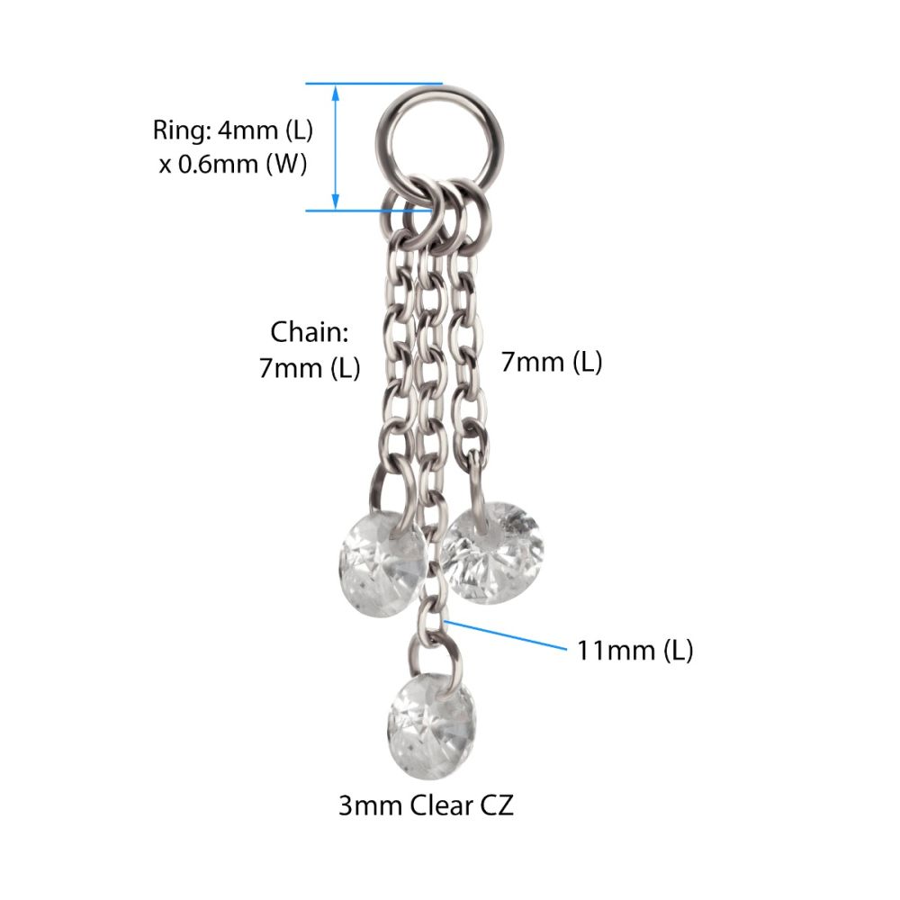 Platinum PVD Titanium Floating CZ Triple Round Gem Chain Dangle