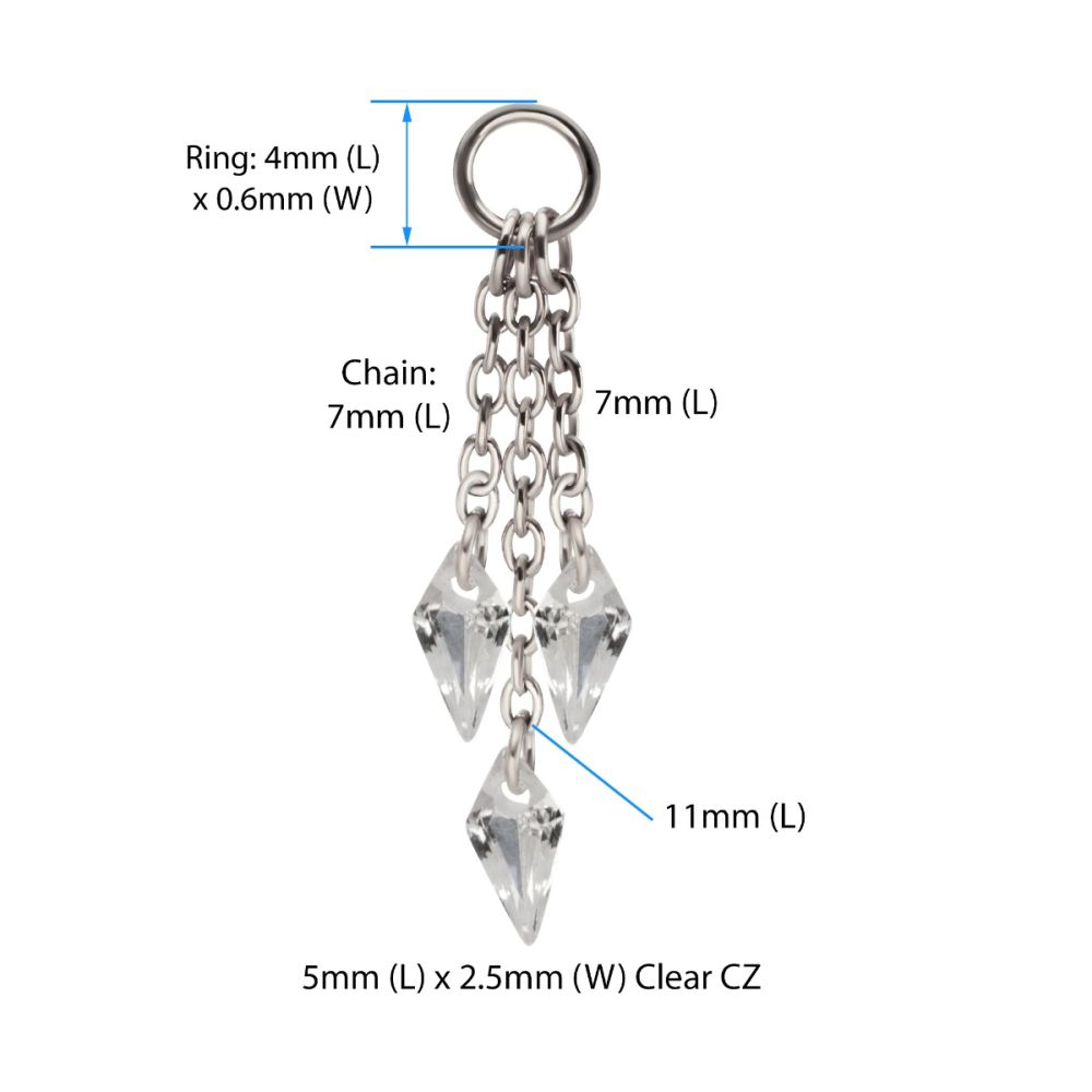Platinum PVD Titanium Floating CZ Triple Kite Shape Gem Chain Dangle