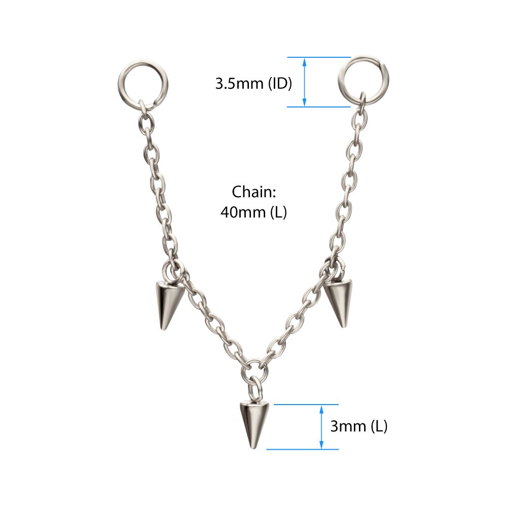Platinum PVD Titanium Triple Spike Rolo Chain Dangle