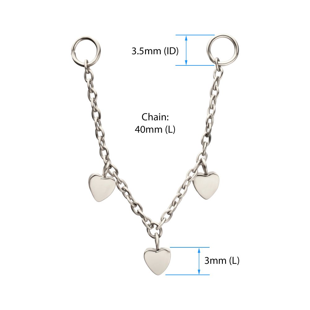 Platinum PVD Titanium Triple Heart Rolo Chain Dangle